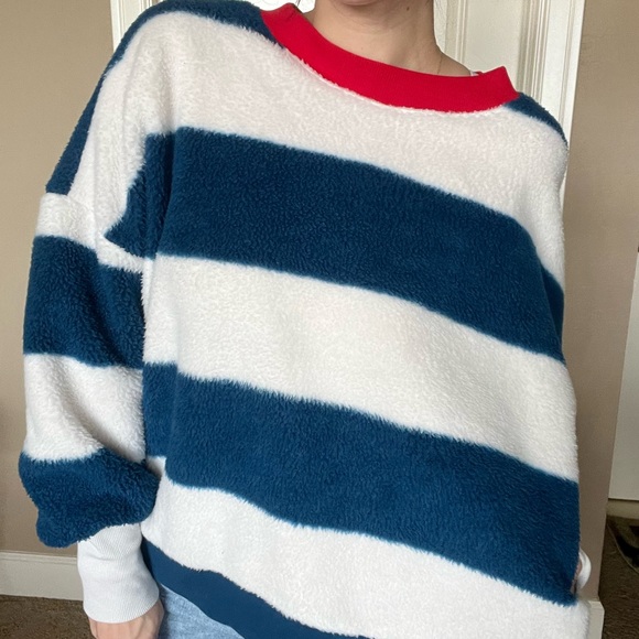 Anthropologie MAEVE Striped Blue and White CREWNECK sweater - Picture 2 of 7